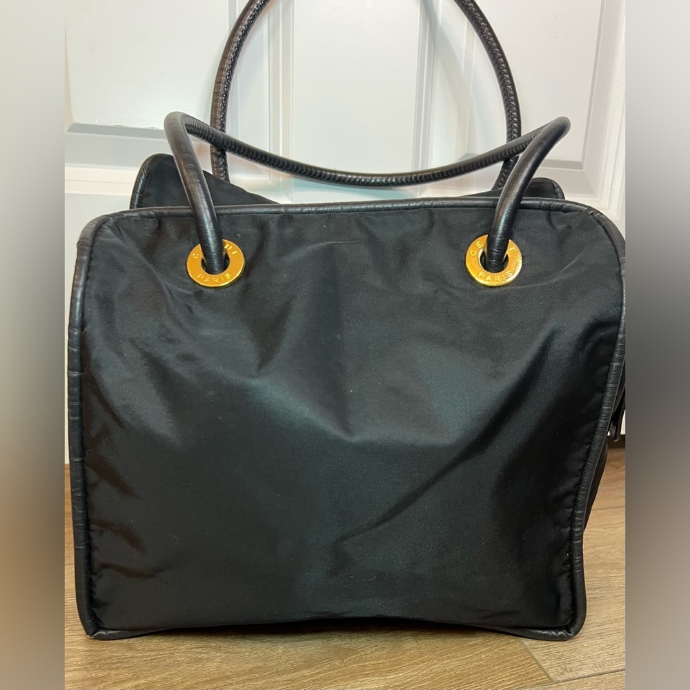 Celine Round Logo Nylon Tote Bag - Black and Gold - EUC - Picture 2 of 16